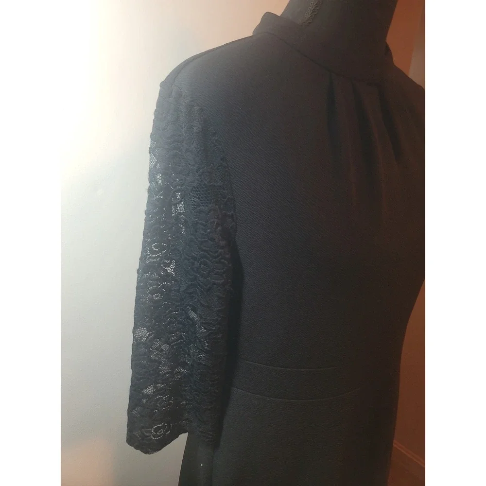 Women's Round Neck Hollow Out Lace Patchwork Retro Black Party Dress by HOMEYEE - Picture 2 of 6